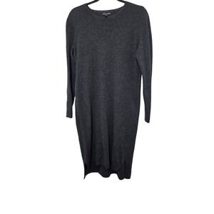 Eileen Fisher 100% Merino Wool Charcoal Gray Long Sleeve Knit Sweater Dress Size